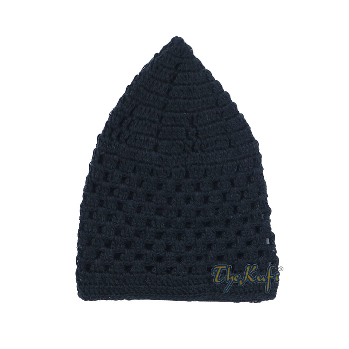 Black Comfortable Hand Crochet Cotton Open Weave Kufi Hat