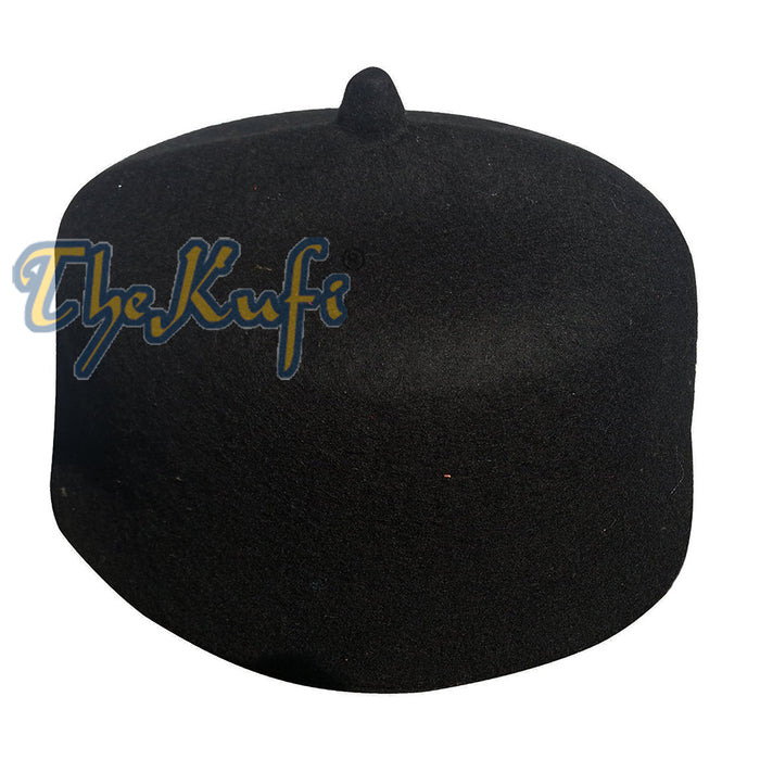 Black Felt Wool Fez Hat with Tip Kufi Prayer Cap