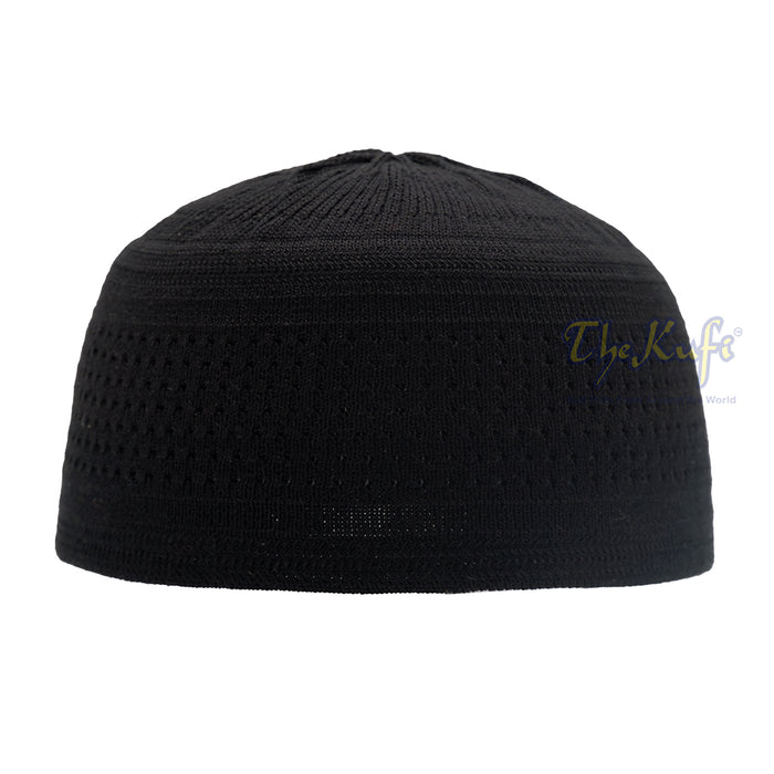 Black Kufi Hat For Prayer - Cotton-Mix Soft Stretch-Knit Islamic Namaz Salah Cap