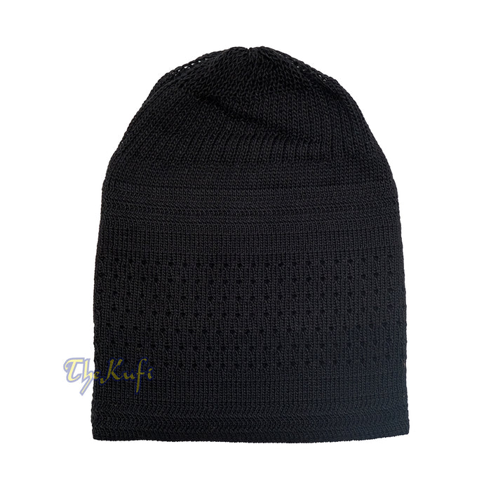 Black Kufi Hat For Prayer - Cotton-Mix Soft Stretch-Knit Islamic Namaz Salah Cap
