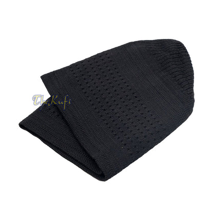 Black Kufi Hat For Prayer - Cotton-Mix Soft Stretch-Knit Islamic Namaz Salah Cap