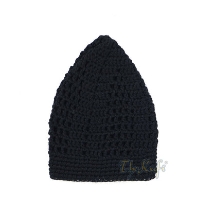 Black Kufi Tight & Loose Weave Design Crochet Knit Cap