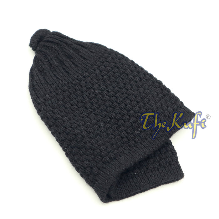 Black Turkish-Style Knit Stretchy Beanie One-Size Kufi