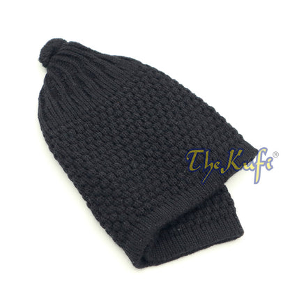 Black Turkish-Style Knit Stretchy Beanie One-Size Kufi