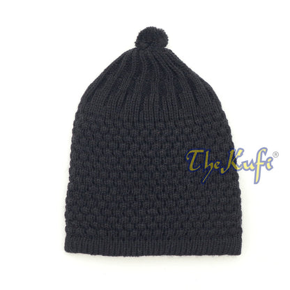 Black Turkish-Style Knit Stretchy Beanie One-Size Kufi