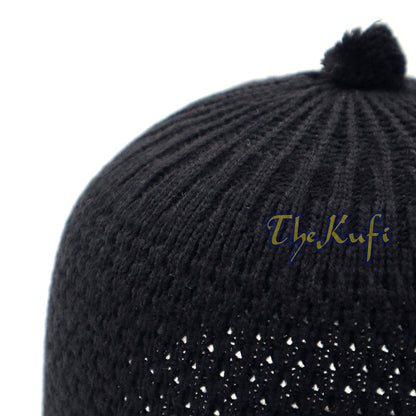Black Turkish-Style Knit Stretchy Beanie One-Size Kufi