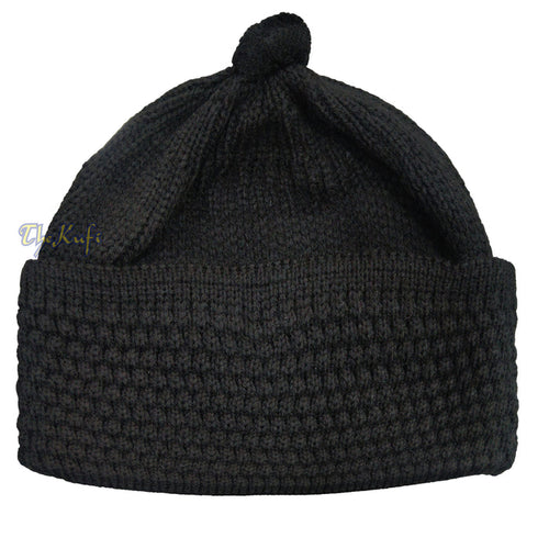 Black Winter Beanie with pom-pom Thick Faux Wool Double Layer Warm Hat Cap One-Size