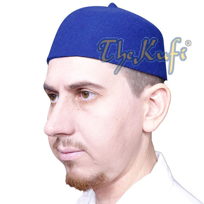 Blue Felt Wool Fez Hat with Tip Kufi Prayer Cap