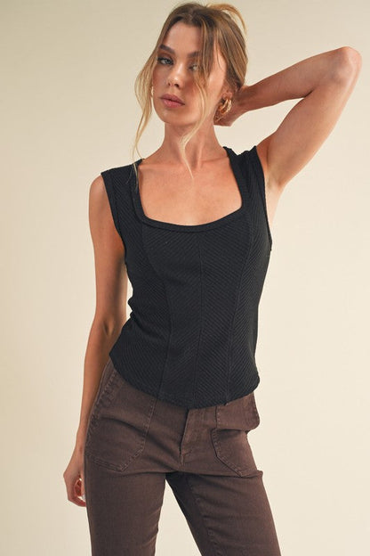 Hazel Blues® |  Aemi + Co Exposed Seam Ribbed Wide Strap Tank