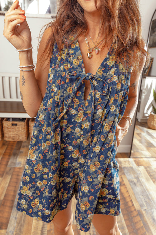 Hazel Blues® |  Garden Party Romper | Floral Denim Romper