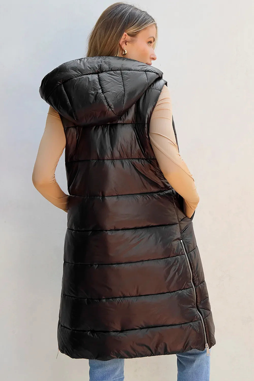 Hazel Blues® |  Longline Hooded Sleeveless Puffer Vest