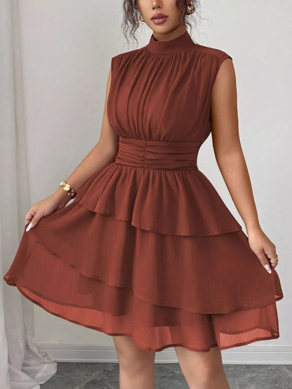 Ruffle Romance Dress | Ruffle Sleeveless Mock Neck Dress