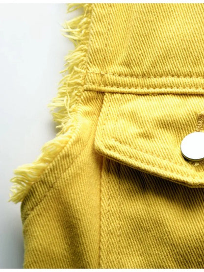 Hazel Blues® | Button Down Raw Hem Sleeveless Denim Jacket