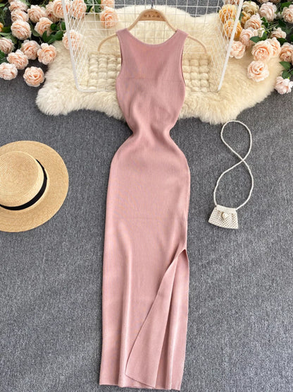 Hazel Blues® |  Knot Back Sleeveless Knit Bodycon Midi Dres