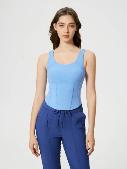 Hazel Blues® |  Millennia Round Neck Wide Strap Active Tank with Detachable Chest Pads