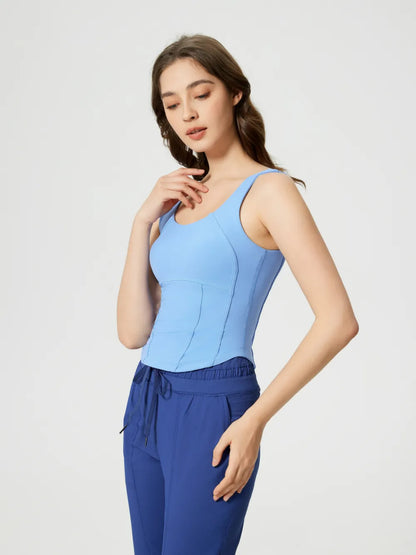 Hazel Blues® |  Millennia Round Neck Wide Strap Active Tank with Detachable Chest Pads
