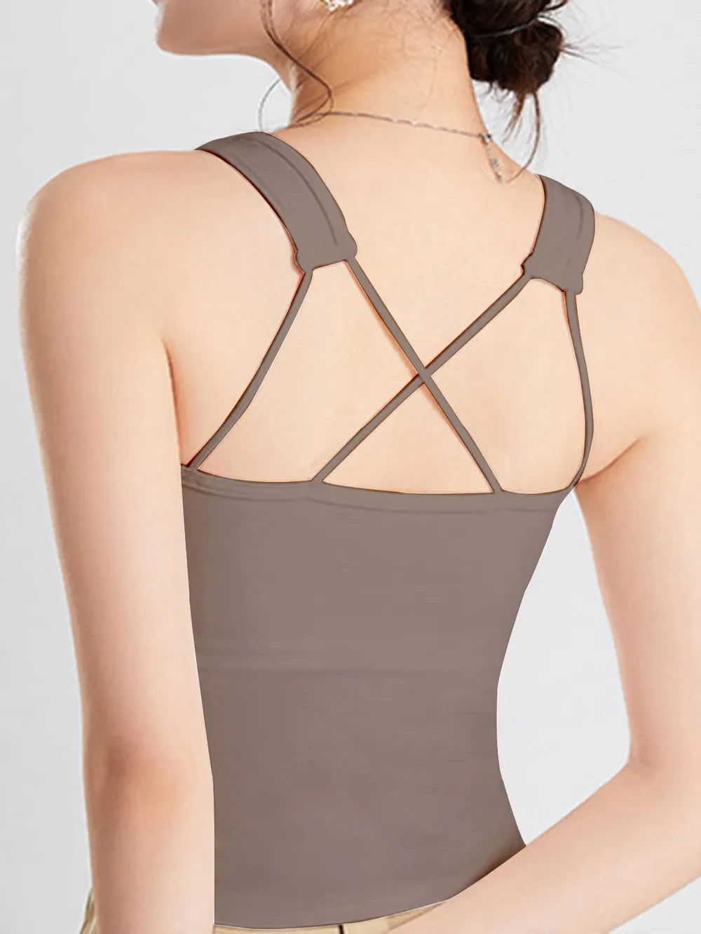 Hazel Blues® |  Crisscross Scoop Neck Wide Strap Cropped Tank with Chest Pads