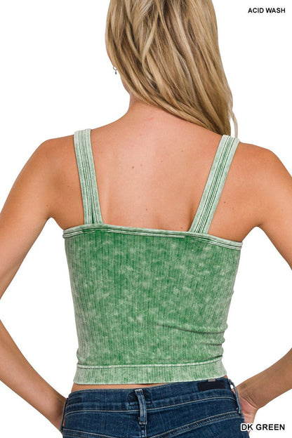 Hazel Blues® |  Zenana Washed Ribbed Seamless Cropped V-neck Tank Top