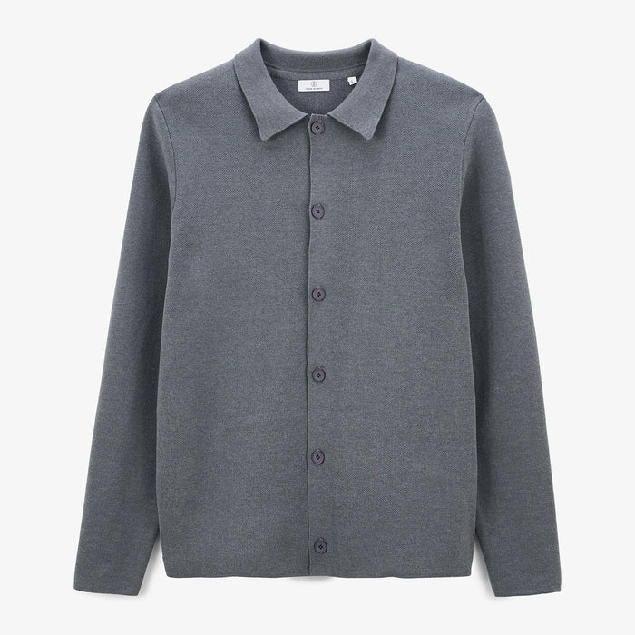 Cardigan Col Polo Gris Chiné Messi Homme SERGE BLANCO