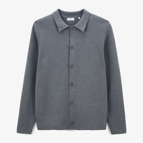 Cardigan Col Polo Gris Chiné Messi Homme SERGE BLANCO