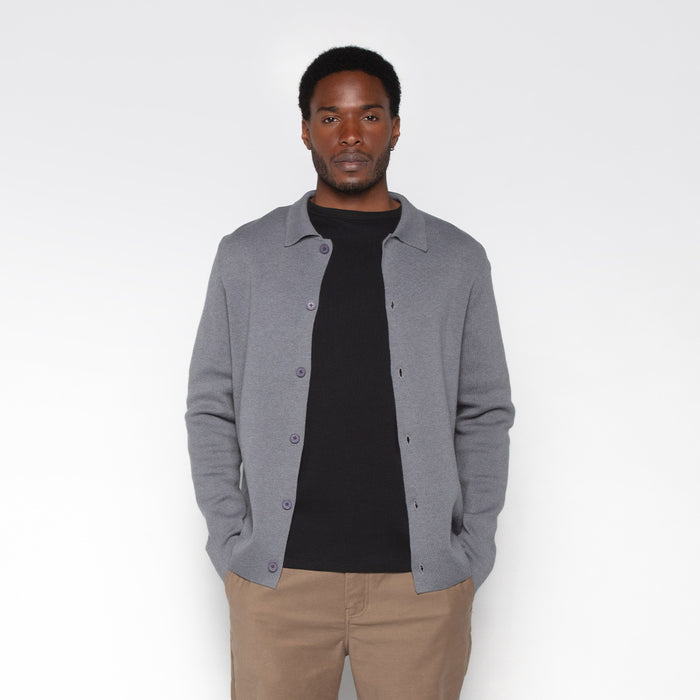 Cardigan Col Polo Gris Chiné Messi Homme SERGE BLANCO