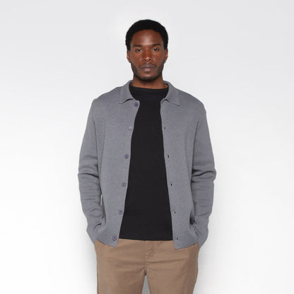 Cardigan Col Polo Gris Chiné Messi Homme SERGE BLANCO