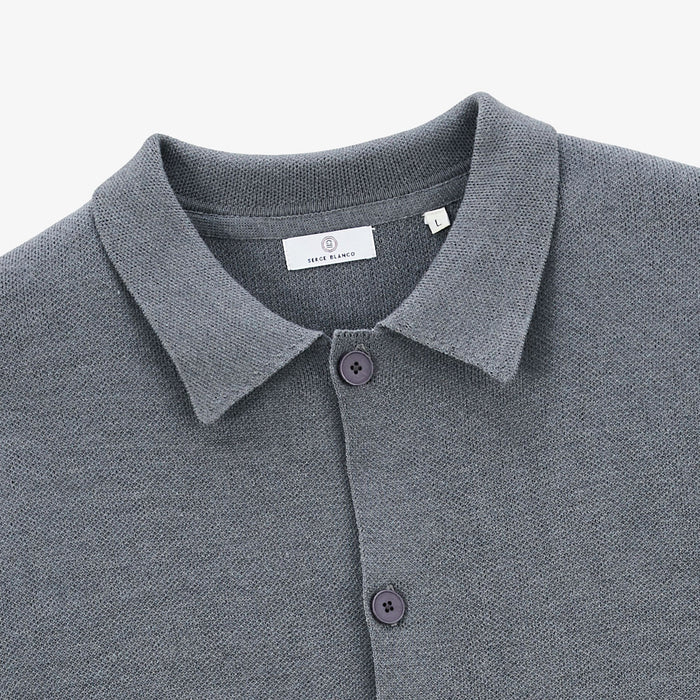 Cardigan Col Polo Gris Chiné Messi Homme SERGE BLANCO
