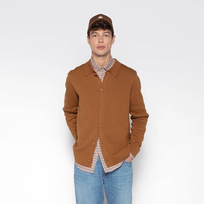 Cardigan Col Polo Marron Noisette Messi Homme SERGE BLANCO
