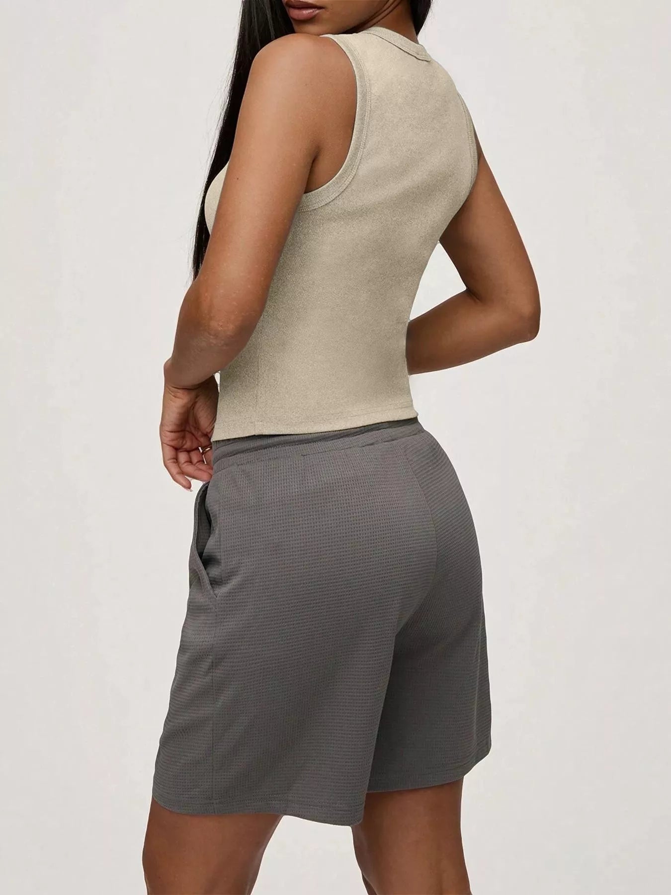 Hazel Blues® |  Ribbed Button-Front Sleeveless Tank