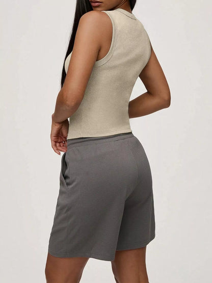 Hazel Blues® |  Ribbed Button-Front Sleeveless Tank