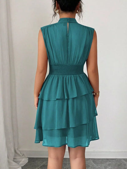 Ruffle Romance Dress | Ruffle Sleeveless Mock Neck Dress