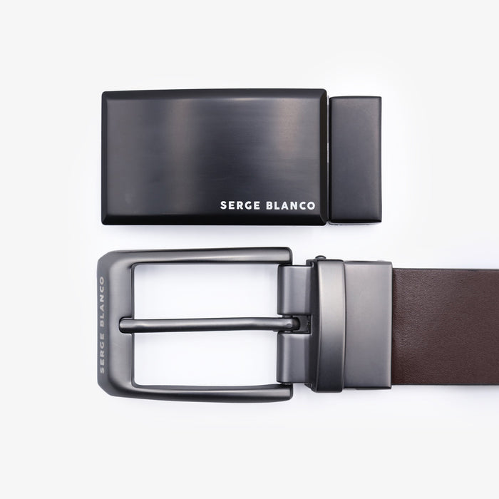 Ceinture en Cuir Bovin Noire Sans Surpiqûre Homme SERGE BLANCO