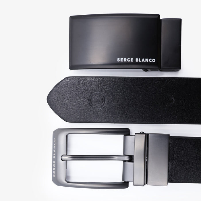 Ceinture en Cuir Bovin Noire Sans Surpiqûre Homme SERGE BLANCO