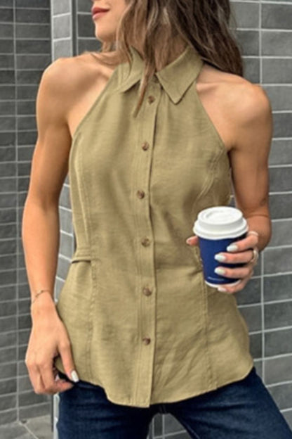 Hazel Blues® |  Button-Down Sleeveless Top
