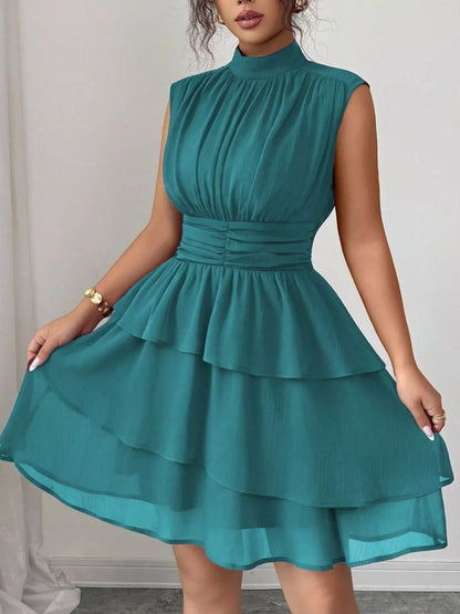 Ruffle Romance Dress | Ruffle Sleeveless Mock Neck Dress
