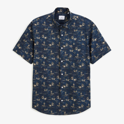 Chemise Caracas Manches Courtes en Coton Imprimé Bleu Marine Homme SERGE BLANCO