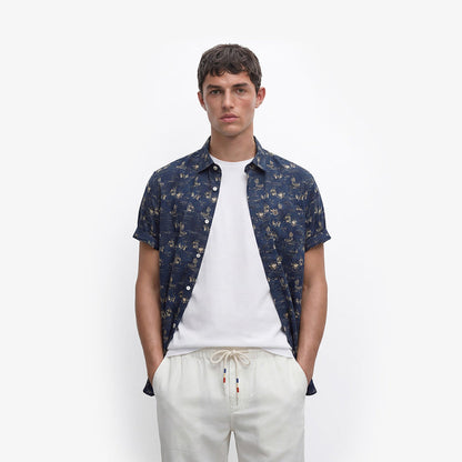 Chemise Caracas manches courtes en coton imprimé bleu marine