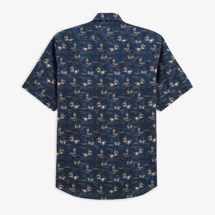 Chemise Caracas Manches Courtes en Coton Imprimé Bleu Marine Homme SERGE BLANCO