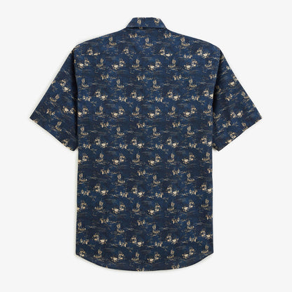 Chemise Caracas Manches Courtes en Coton Imprimé Bleu Marine Homme SERGE BLANCO
