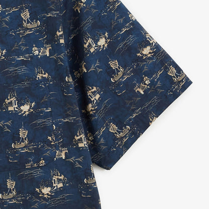 Chemise Caracas Manches Courtes en Coton Imprimé Bleu Marine Homme SERGE BLANCO