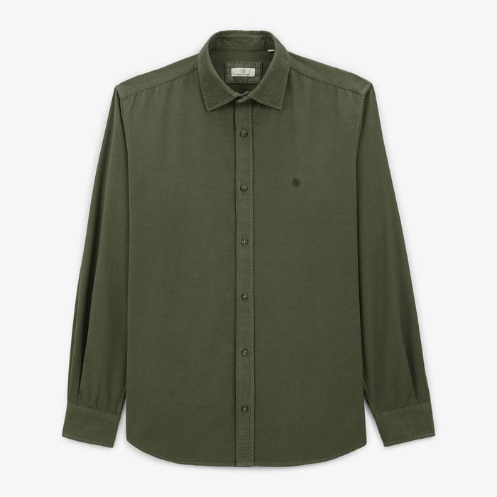 Chemise Charles en velours à manches longues vert kaki homme serge blanco