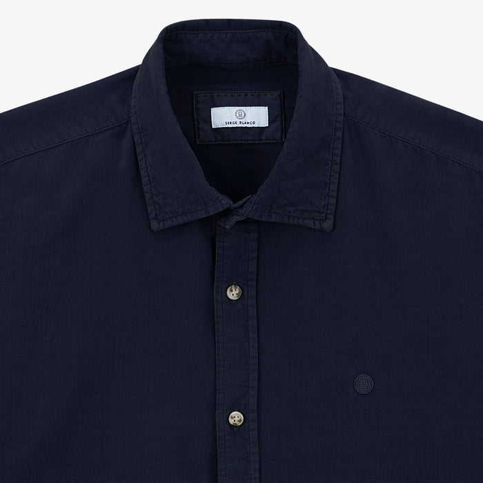 Chemise Charles en velours bleu marine homme serge blanco