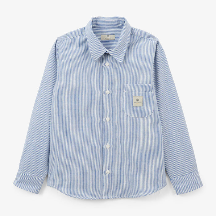 Chemise Manches Longues à Rayures En Coton Bleu Ciel Poche Poitrine Charles Junior SERGE BLANCO