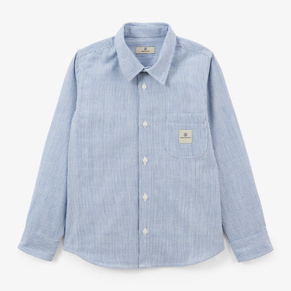 Chemise Manches Longues à Rayures En Coton Bleu Ciel Poche Poitrine Charles Junior SERGE BLANCO