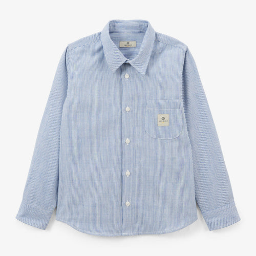 Chemise Manches Longues à Rayures En Coton Bleu Ciel Poche Poitrine Charles Junior SERGE BLANCO