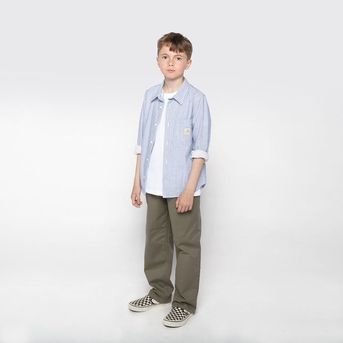 Chemise Manches Longues à Rayures En Coton Bleu Ciel Poche Poitrine Charles Junior SERGE BLANCO