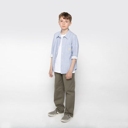 Chemise Manches Longues à Rayures En Coton Bleu Ciel Poche Poitrine Charles Junior SERGE BLANCO