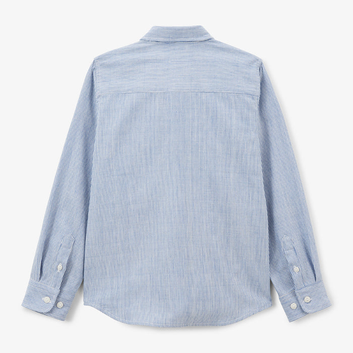 Chemise Manches Longues à Rayures En Coton Bleu Ciel Poche Poitrine Charles Homme SERGE BLANCO