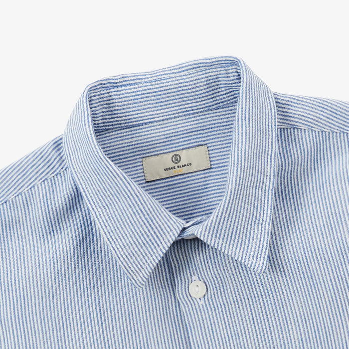 Chemise Manches Longues à Rayures En Coton Bleu Ciel Poche Poitrine Charles Homme SERGE BLANCO