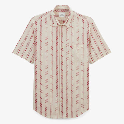 Chemise jacquard manches courtes avec fleurs brodees en coton blanche HOMME SERGE BLANCO